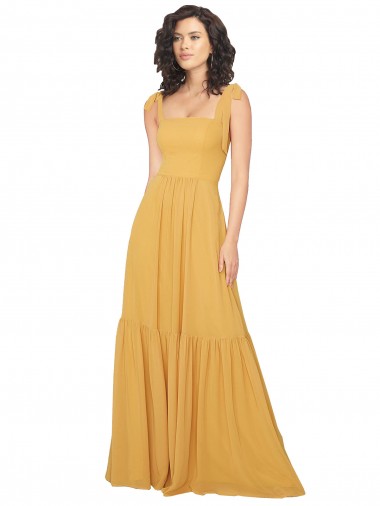 Sem Mangas Decote Quadrado Chiffon Linha A Longo Vestidos de Madrinha
