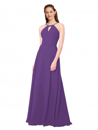 Sem Mangas Decote Alto Chiffon Bainha Longo Vestidos de Madrinha