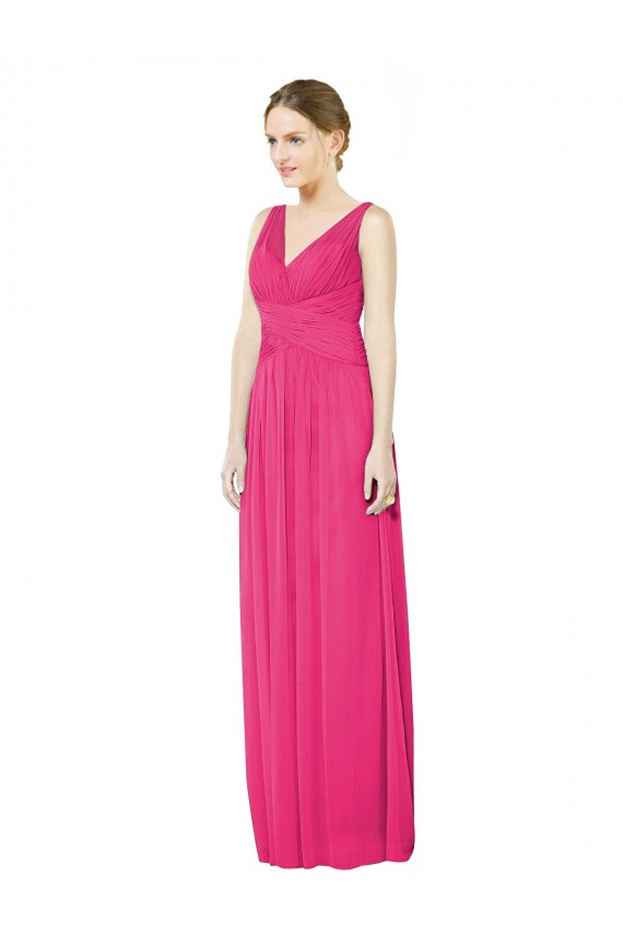 Sem Mangas Decote V Abrir de volta Chiffon Linha A Longo Azaléia Vestidos de Madrinha