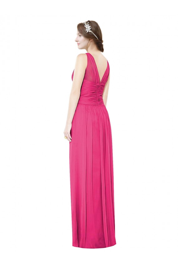 Sem Mangas Decote V Abrir de volta Chiffon Linha A Longo Azaléia Vestidos de Madrinha