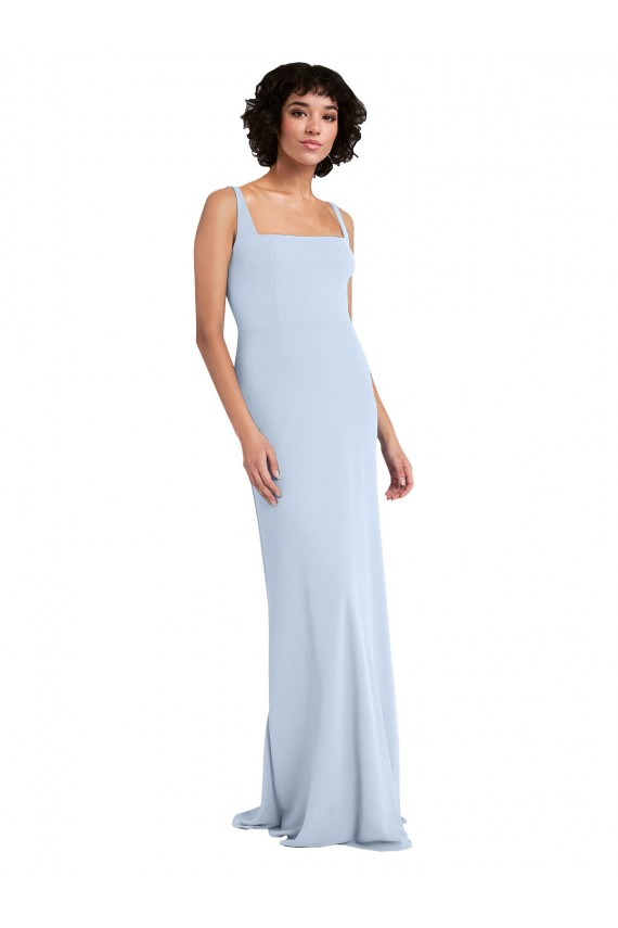 Sem Mangas Decote Quadrado Crepe Esticado Bainha Longo Vestidos de Madrinha / Vestidos de Festa
