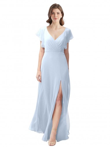 Mangas Esvoaçantes Decote V Abrir de volta Chiffon Linha A Longo Vestidos de Madrinha