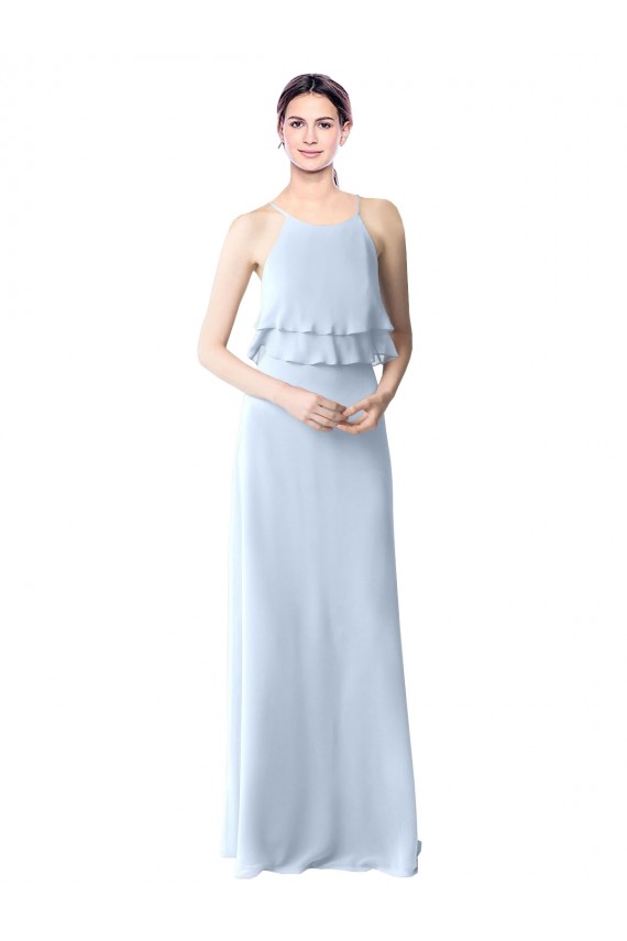 Sem Mangas Cabeçada Chiffon Linha A Longo Vestidos de Festa