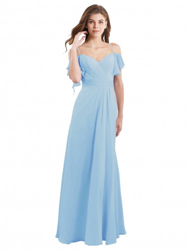 Ombro Frio Alças finas Lombar Chiffon Linha A Longo Vestidos de Madrinha