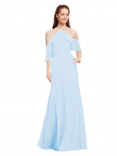 Ombro Frio Cabeçada Chiffon Linha A Vestidos de Madrinha