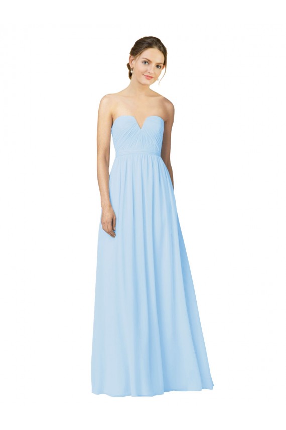 Sem Mangas Amor Chiffon Linha A Azul Céu Claro Longo Vestidos de Madrinha