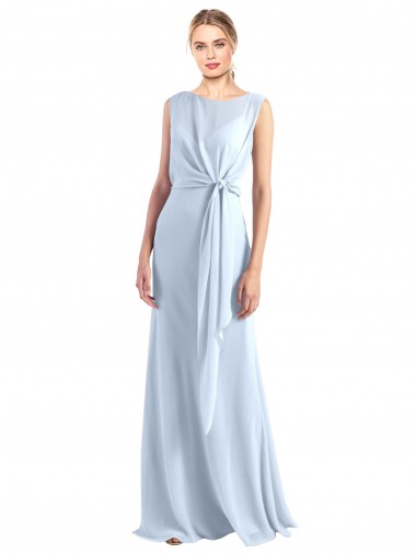 Sem Mangas Decote V Buraco da fechadura Chiffon Linha A Longo Azul Céu Claro Vestidos de Madrinha