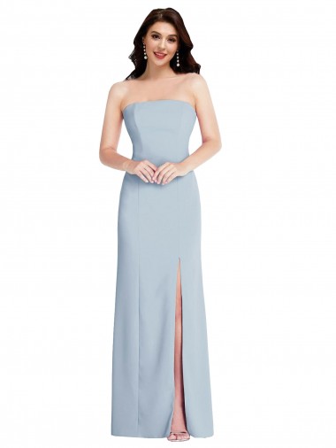 Sem Mangas Sem alças Lombar Crepe Esticado Linha A Longo Azul Céu Claro Vestidos de Madrinha / Vestidos de Noite / Vestidos de Festa