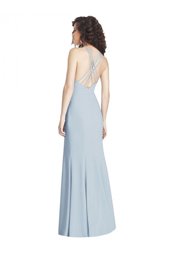 Sem Mangas Cabeçada Abrir de volta Crepe Esticado Trombeta Azul Céu Claro Vestidos de Madrinha / Vestidos de Festa