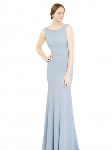 Sem Mangas Decote Barco Lombar Chiffon Linha A Longo Vestidos de Madrinha