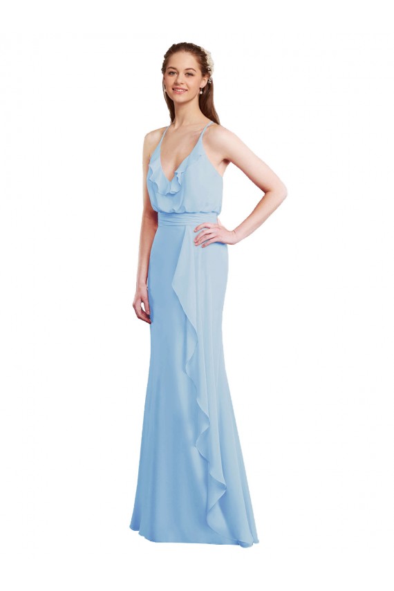 Sem Mangas Alças finas Lombar Chiffon Sereia Vestidos de Madrinha