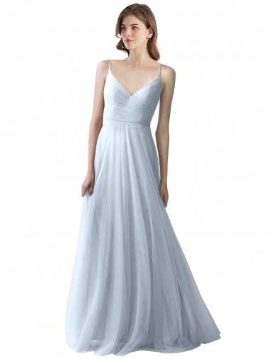 Sem Mangas Alças finas Tule Linha A Vestidos de Festa / Vestidos de Madrinha