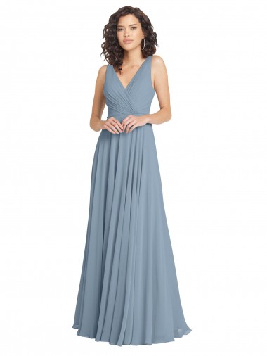 Sem Mangas Decote V Costas em V Chiffon Linha A Longo Vestidos de Festa / Vestidos de Madrinha