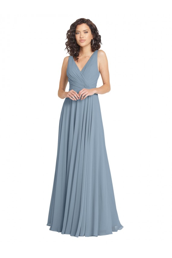 Sem Mangas Decote V Costas em V Chiffon Linha A Longo Vestidos de Festa / Vestidos de Madrinha