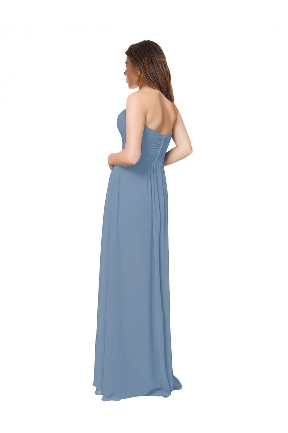 Sem Mangas Amor Lombar Chiffon Linha A Azul Empoeirado Longo Vestidos de Madrinha