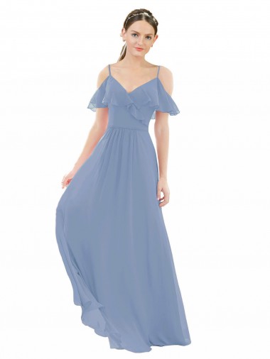 Mangas Curtas Decote V Chiffon Linha A Vestido de Madrinha