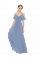 Mangas Curtas Decote V Chiffon Linha A Vestido de Madrinha