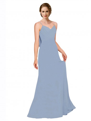 Sem Mangas Alças finas Chiffon Linha A Vestidos Formais / Vestidos de Madrinha