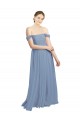 Sem Mangas Fora do Ombro Abrir de volta Chiffon Linha A Azul Empoeirado Vestidos de Madrinha
