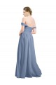 Sem Mangas Fora do Ombro Abrir de volta Chiffon Linha A Azul Empoeirado Vestidos de Madrinha