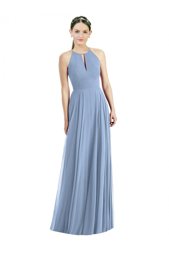 Sem Mangas Cabeçada Chiffon Linha A Vestido de Madrinha / Vestido de Noite
