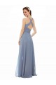 Sem Mangas Cabeçada Chiffon Linha A Azul Empoeirado Vestidos de Festa