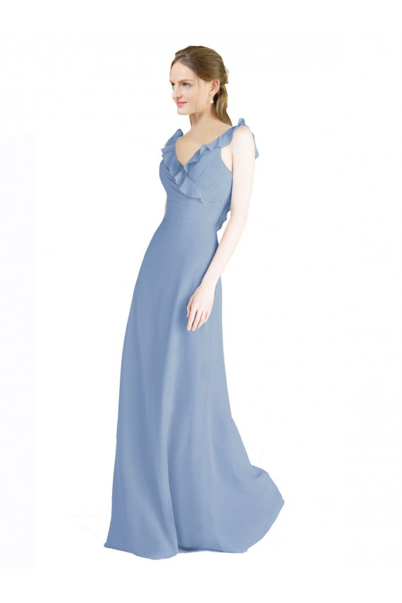 Sem Mangas Decote V Abrir de volta Chiffon Linha A Vestidos de Madrinha