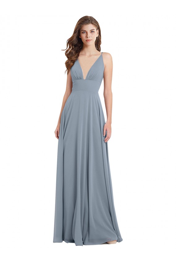 Sem Mangas Decote V Costas em V Chiffon Linha A Longo Vestido de Festa / Vestido de Madrinha