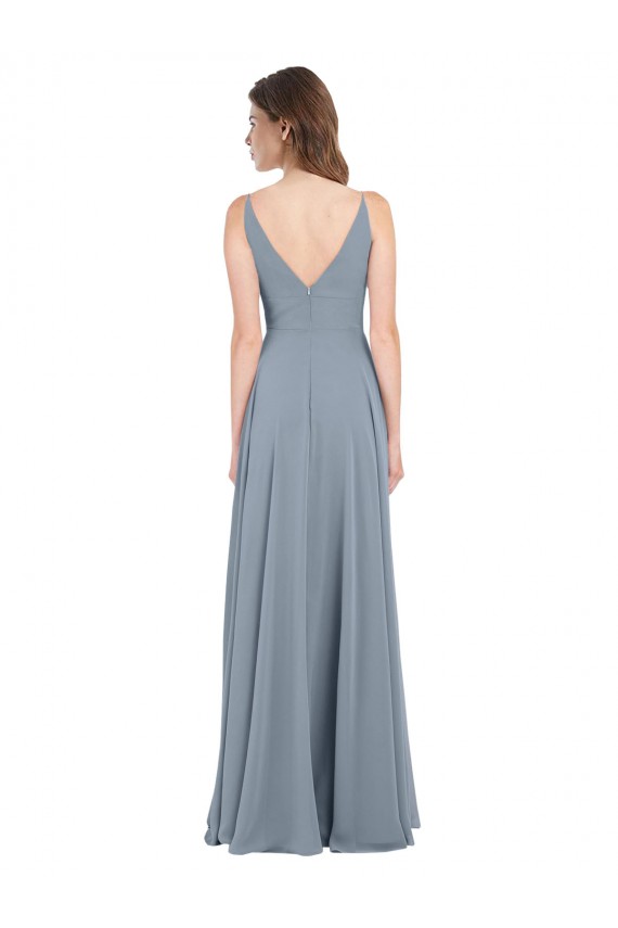 Sem Mangas Decote V Costas em V Chiffon Linha A Longo Vestido de Festa / Vestido de Madrinha