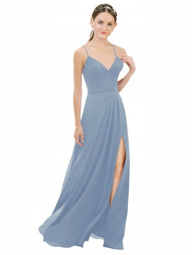 Sem Mangas Alças finas Abrir de volta Chiffon & Renda Linha A Vestidos de Madrinha