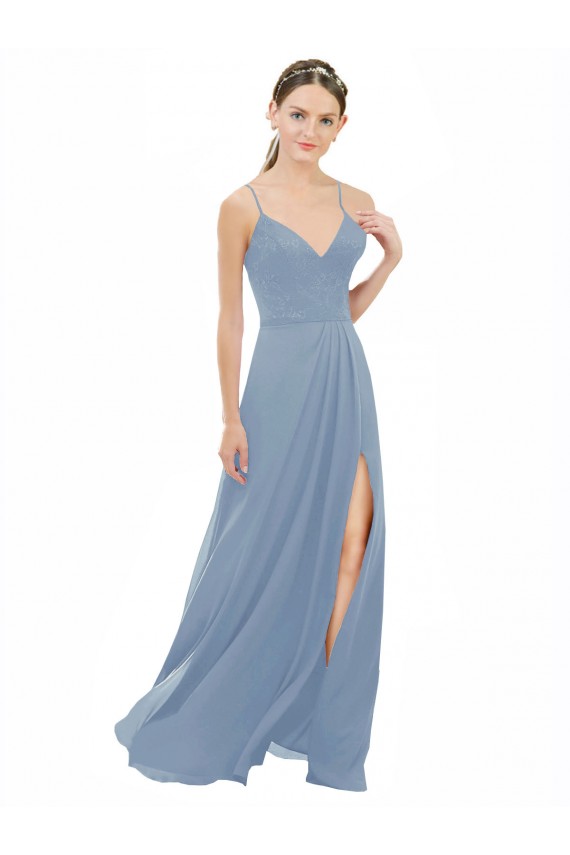 Sem Mangas Alças finas Abrir de volta Chiffon & Renda Linha A Vestidos de Madrinha