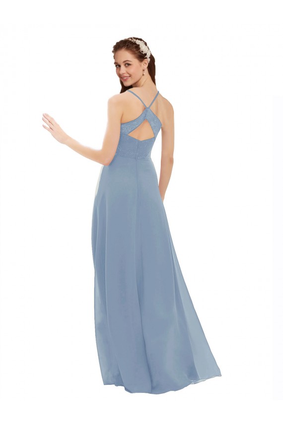 Sem Mangas Alças finas Abrir de volta Chiffon & Renda Linha A Vestidos de Madrinha