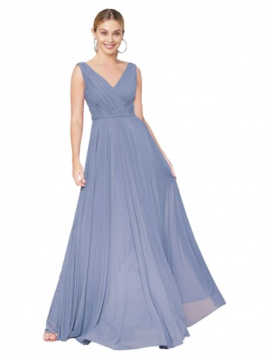 Sem Mangas Decote V Costas em V Chiffon Linha A Vestido de Madrinha / Vestido de Noite / Vestido de Festa