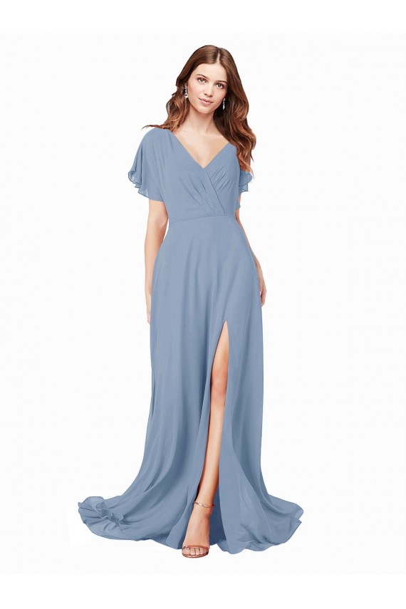 Mangas Curtas Decote V Chiffon Linha A Vestidos de Madrinha / Vestidos de Festa