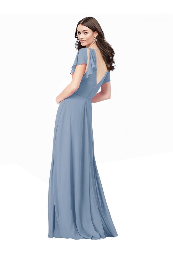 Mangas Curtas Decote V Chiffon Linha A Vestidos de Madrinha / Vestidos de Festa