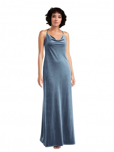 Sem Mangas Decote Capuz Costas em V Veludo Elástico Bainha Longo Vestidos de Madrinha / Vestidos de Festa