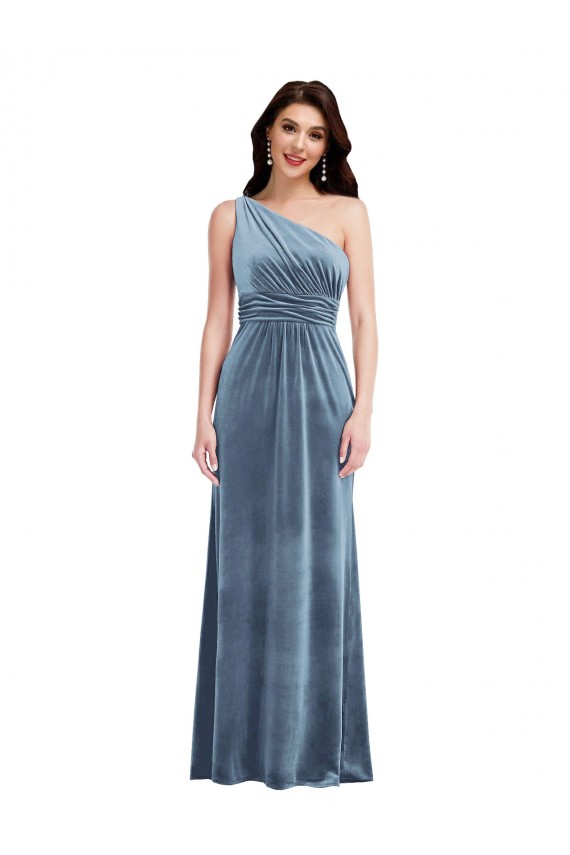 Sem Mangas Fora do Ombro Veludo Elástico Linha A Vestidos de Madrinha / Vestidos de Festa
