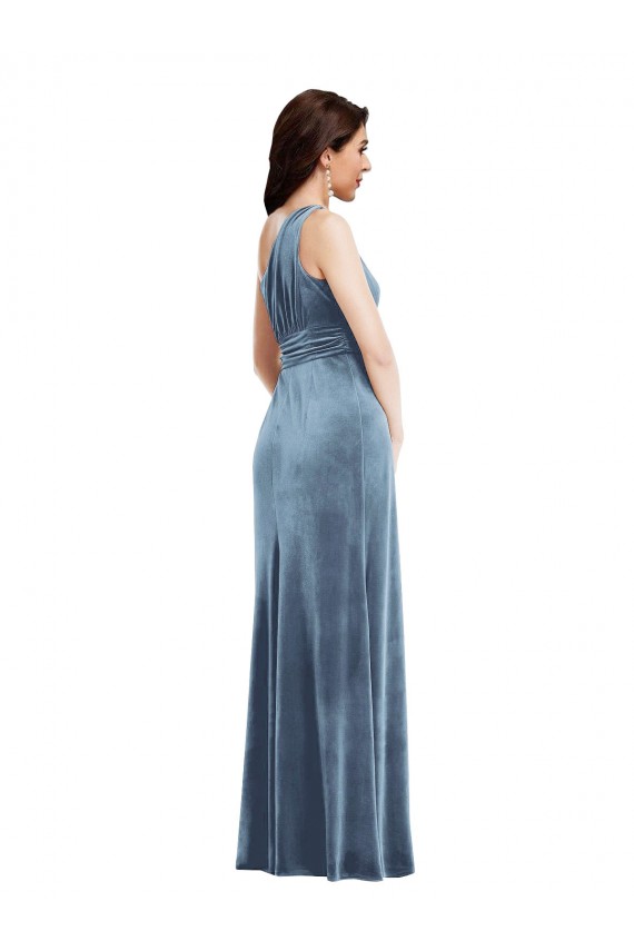 Sem Mangas Fora do Ombro Veludo Elástico Linha A Vestidos de Madrinha / Vestidos de Festa