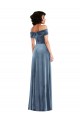 Sem Mangas Fora do Ombro Veludo Elástico Linha A Azul Empoeirado Vestidos de Madrinha / Vestidos de Festa