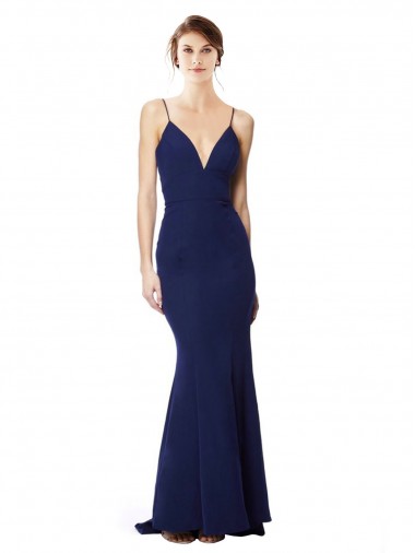 Sem Mangas Alças finas Abrir de volta Crepe Esticado Sereia Vestidos de Madrinha / Vestidos de Noite / Vestidos de Festa