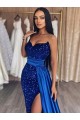Sem Mangas Amor Lantejoulas Veludo Bainha Longo Azul Real Vestidos de Festa