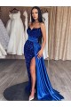 Sem Mangas Amor Lantejoulas Veludo Bainha Longo Azul Real Vestidos de Festa