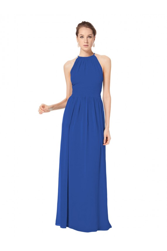 Sem Mangas Cabeçada Buraco da fechadura Chiffon Linha A Azul Real Longo Vestidos de Madrinha