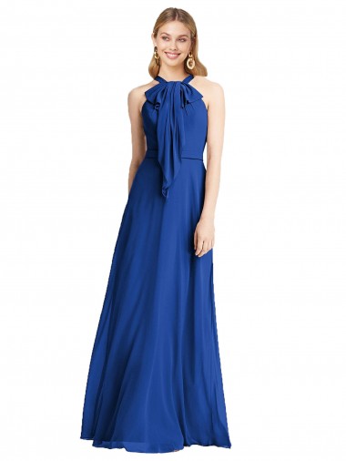 Sem Mangas Cabeçada Costas em V Chiffon Linha A Longo Vestidos de Madrinha