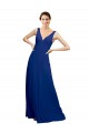 Sem Mangas Decote V Lombar Chiffon Linha A Azul Real Longo Vestidos de Madrinha