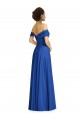 Mangas Curtas Fora do Ombro Chiffon Linha A Azul Real Vestidos de Madrinha