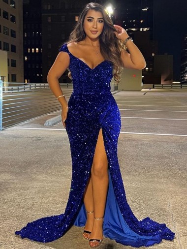 Sem Mangas Decote V Lantejoulas Veludo Bainha Vestidos de Festa / Vestidos de Madrinha