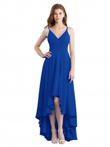 Sem Mangas Alças finas Abrir de volta Chiffon Linha A Alto Baixo Alto Baixo, Vestidos de Madrinha
