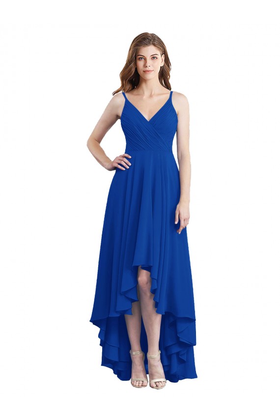 Sem Mangas Alças finas Abrir de volta Chiffon Linha A Alto Baixo Alto Baixo, Vestidos de Madrinha