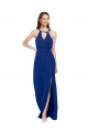 Sem Mangas Decote Alto Chiffon Linha A Azul Real Longo Vestidos de Madrinha